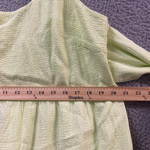 New Ava & Viv Seersucker Lime Sundress Women 1X Sash Empire Waist Smocking - Picture 10 of 11